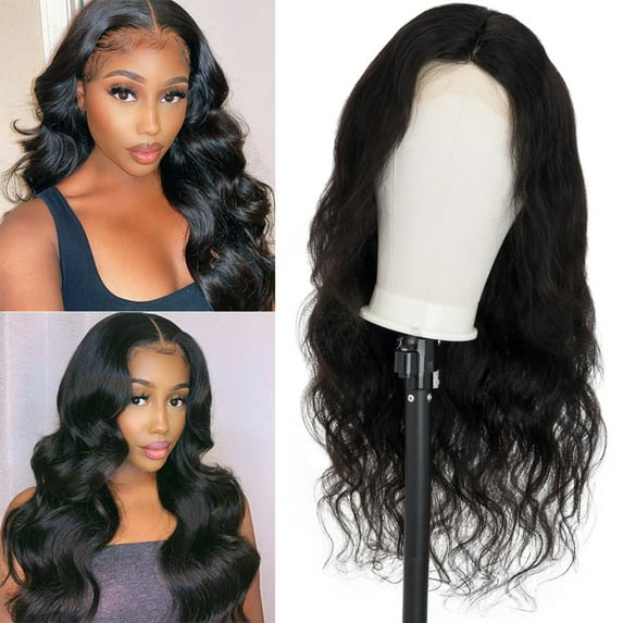 13*4 Frontal Lace Wig Ear to Ear 100% Human Hair Lace Wig Brazilian Virgin Glueless Middle Cap Wavy Frontal Lace Wig Natural Hairline Black Baby Hair Strips Invisible Hairline Free Part 20"/200g