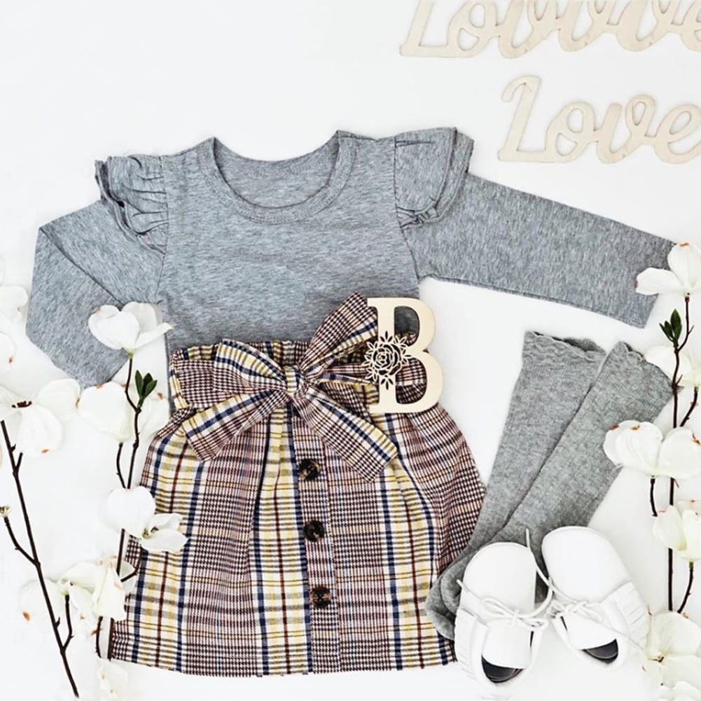 snaked cat Children Plaid Dress Formal Long Sleeve Dress Outfit Baby Girls Dress 2pcs Set
