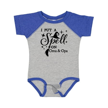 

Inktastic I Put a Spell on Oma and Opa Witch Hat and Broom Gift Baby Boy or Baby Girl Bodysuit