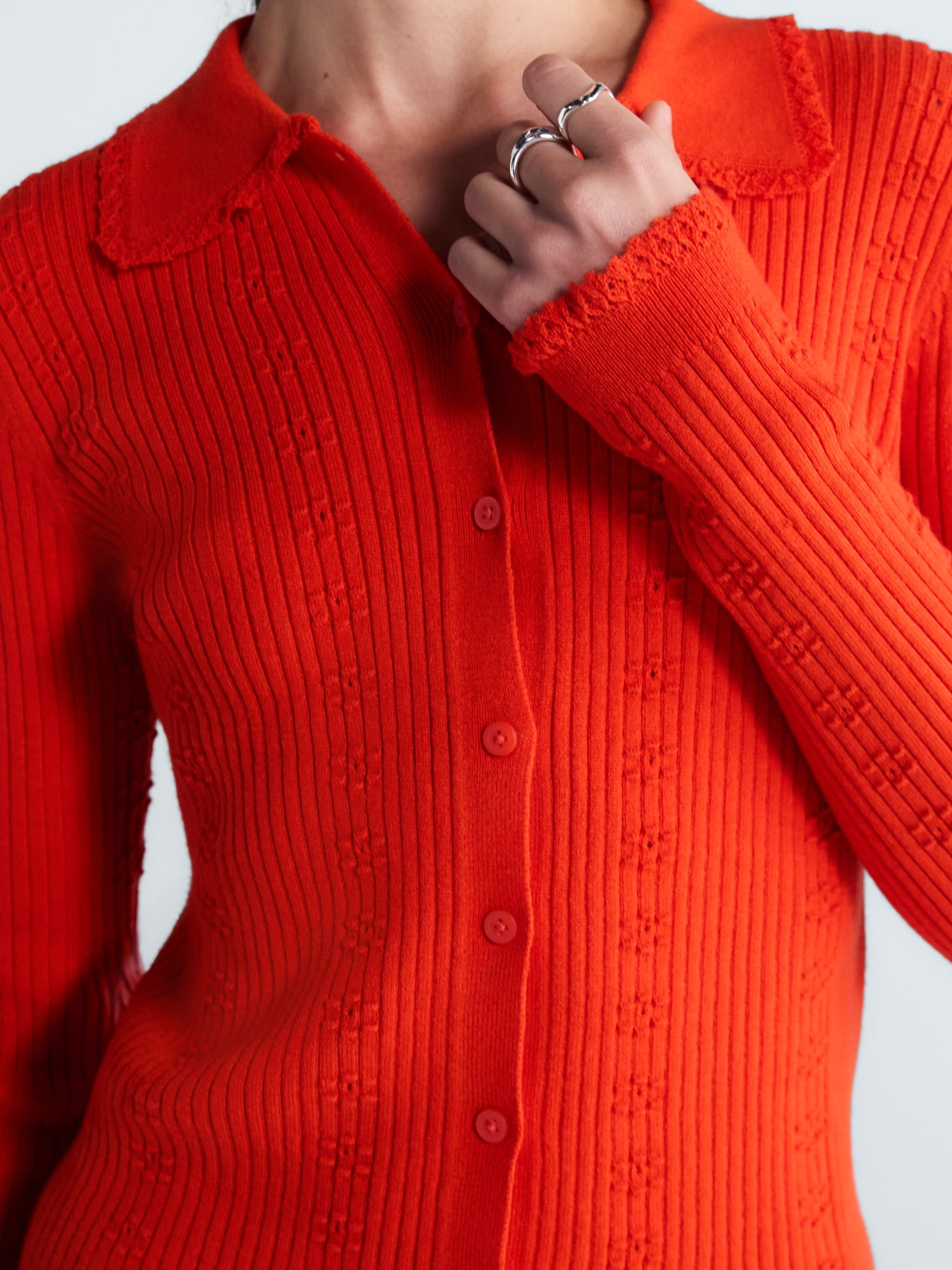 Free Assembly Women's and Women's Plus Pointelle Trim Cardigan Sweater, Lightweight, Sizes XS-4X