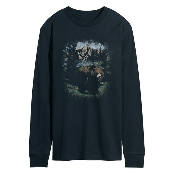 Instant Message - Bear Nature Scene - Men's Long Sleeve Graphic T-Shirt