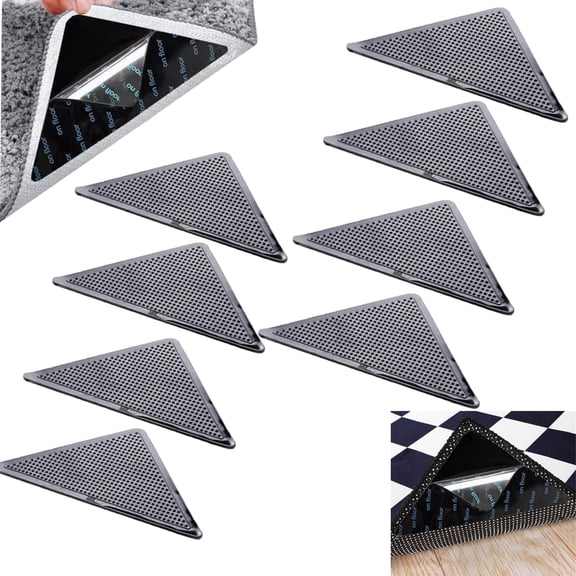 Tutuviw 8 Pcs Grippers for Rugs Black Triangle No Skid Rug Pad Gripper Double-Sided to Keep Area Rugs Flat