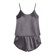 SwiftWear Women's 2 Piece Satin Backless Pajama Set Cami Top & Shorts Sleeveless Nightwear with Tie Detail for Loungewear
