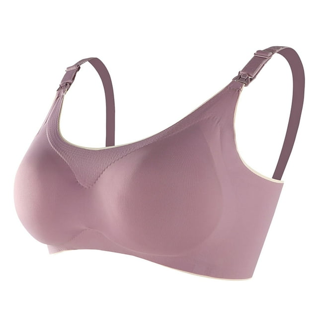 Aayomet Bralettes for Women With Support Silk Large Traceless Gathered Anti Drop Bra Without Steel Rings (Purple, L)