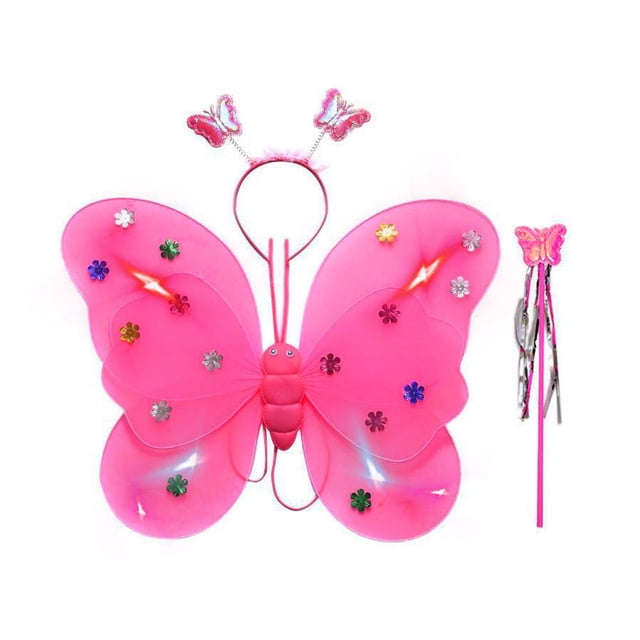 Ruifaya Conjunto de disfraz de princesa con alas de hada y mariposa LED, disfraz de hada para niñas, brillante con diadema de hada y varita de mariposa para disfraz.