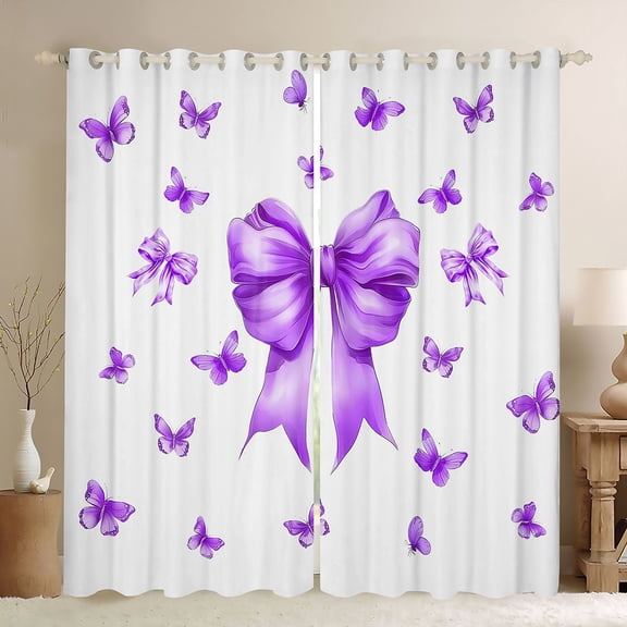 Feelyou Purple Bow Black Out Curtains, Butterfly Ribbon Curtains Pack of 2 (42x63 Each)
