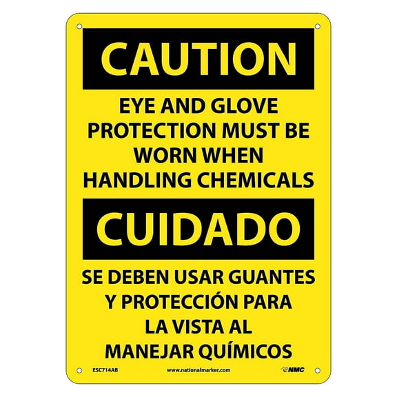 National Marker Caution Eye And Glove Protection Must Be Worn When Handling Chemicals Bilingual