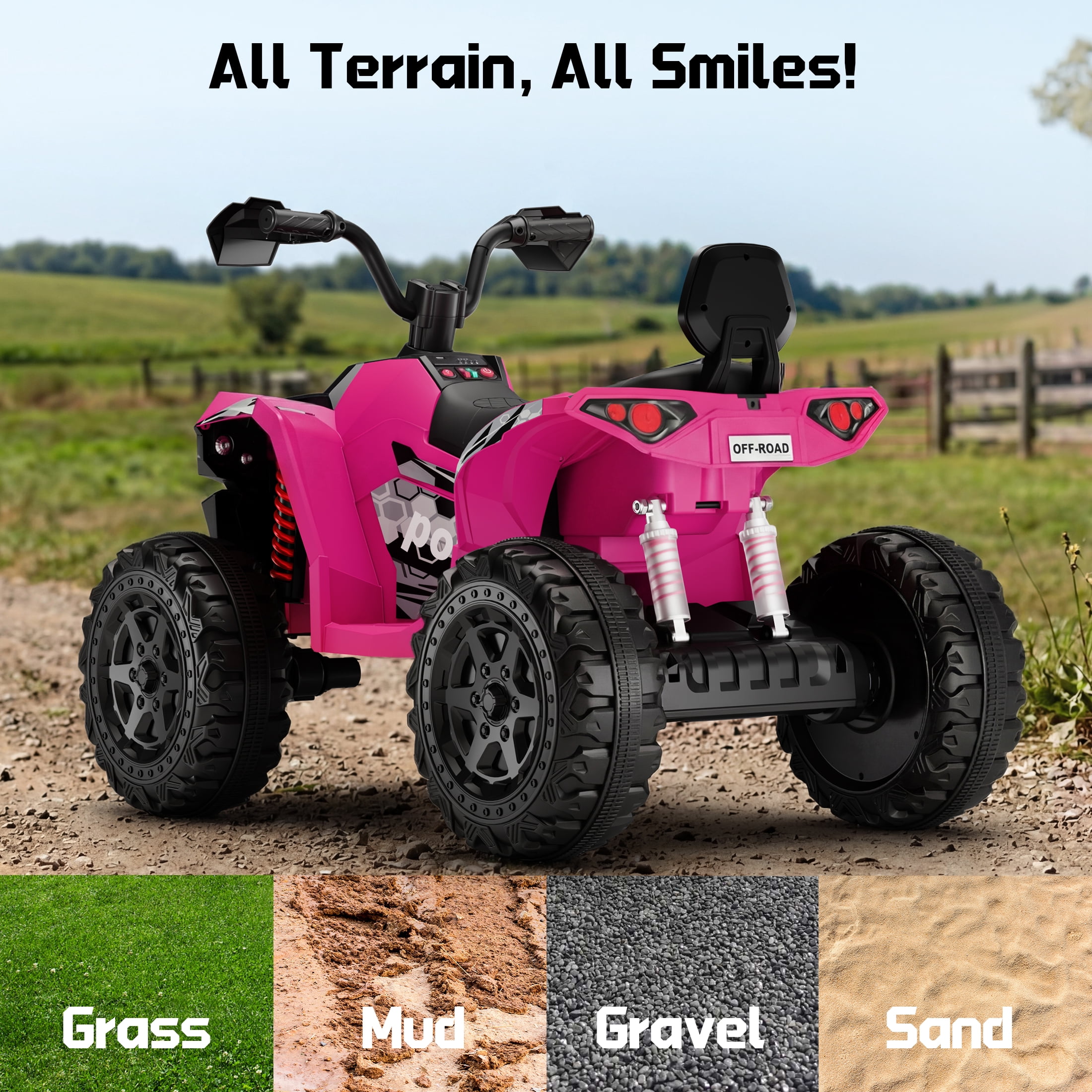 Wisairt 24V Ride on ATV Toys, 4WD Kids ATV 4-Wheeler for Big Kids with 2 Seater, Electric Quad 800W Motor, Pink