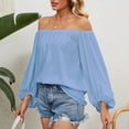 thumbnail image 7 of Chiffon Blouses for Women Long Lantern Sleeve Summer Off Shoulder Plain Top T Shirts Flowy Tunics Spring, 7 of 7