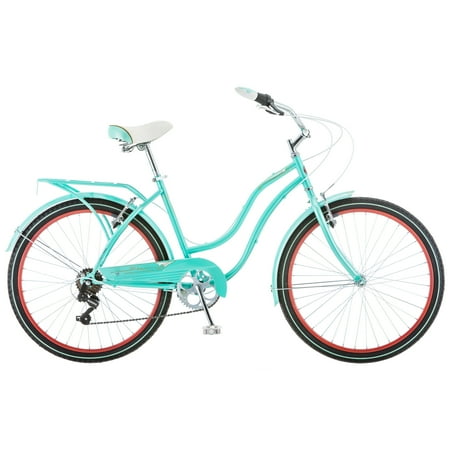 Schwinn Perla Women's Cruiser Bicycle, Featuring 18-Inch Step-Through Steel Frame and 7-Speed Drivetrain with Front and Rear Fenders, Rear Rack, and 26-Inch Wheels, Blue