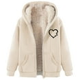 thumbnail image 3 of Aboser Zip Up Fleece Jacket Women Sherpa Lined Hooded Sweatshirt Thermal Winter Hoodie Coat Casual Heart Printed Outerwear Jackets with Pockets, 3 of 5