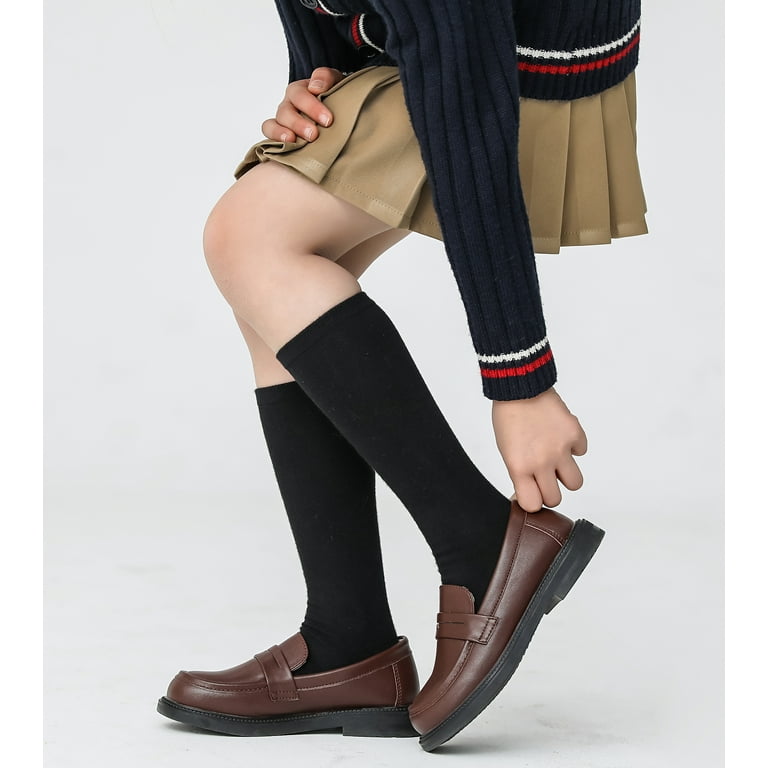 DADAWEN Girl s Dress Shoes Penny Loafers Slip On Leather Flats Round Toe School Uniform Brown Shoes 12 Toddler