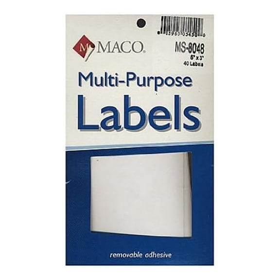 Maco Multipurpose Self-Adhesive Removable Labels, 3" X 5" - BOX OF 40 LABELS