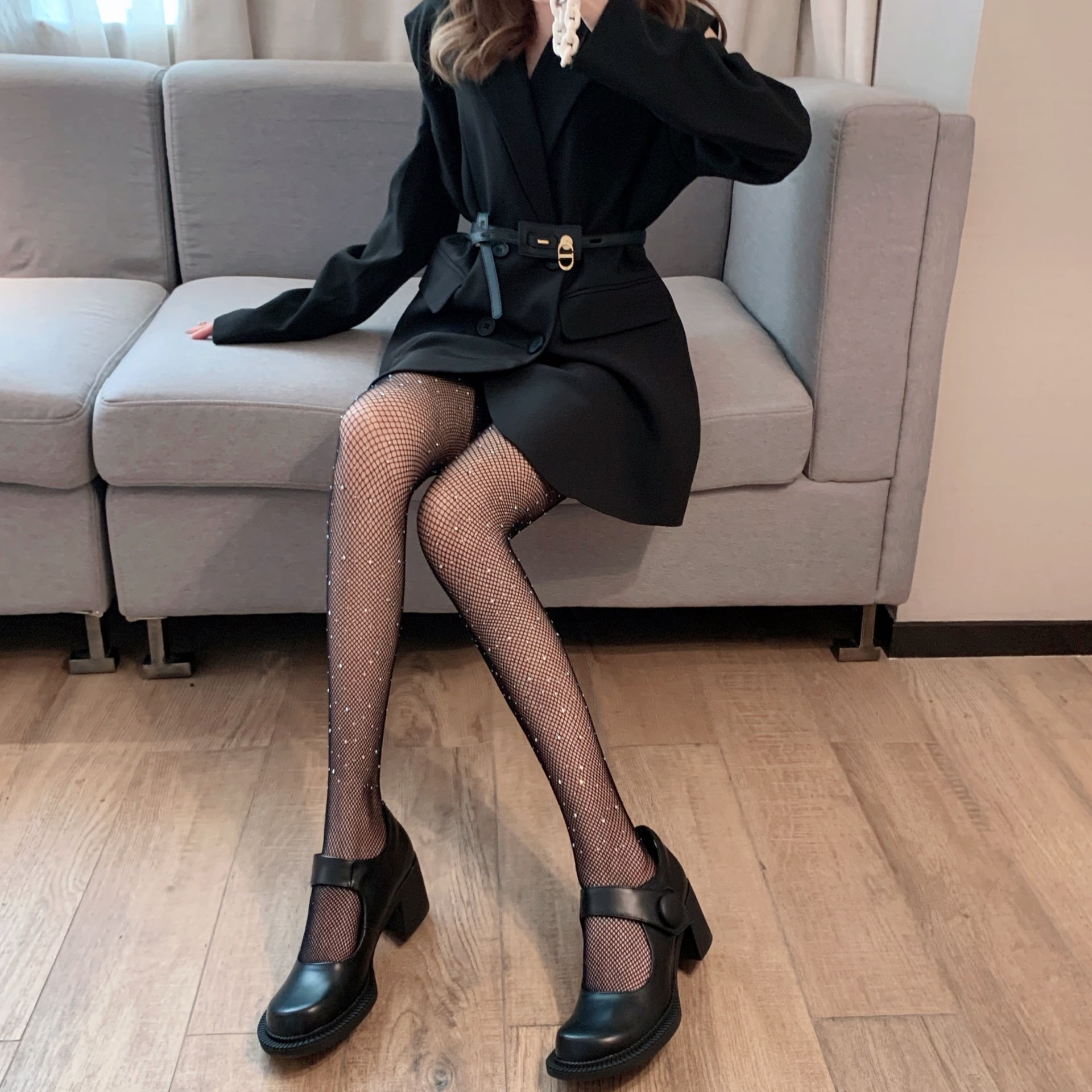 Black rhinestone fishnets discount