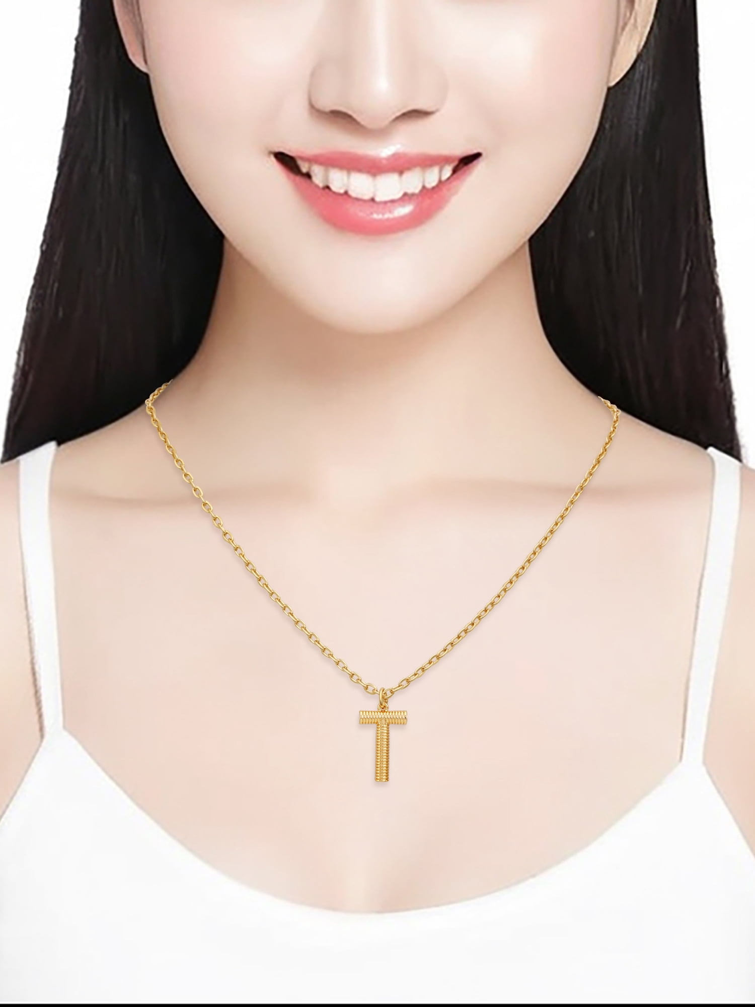 Time and Tru Women's Goldtone Initial T Necklace with Giftable Pouch