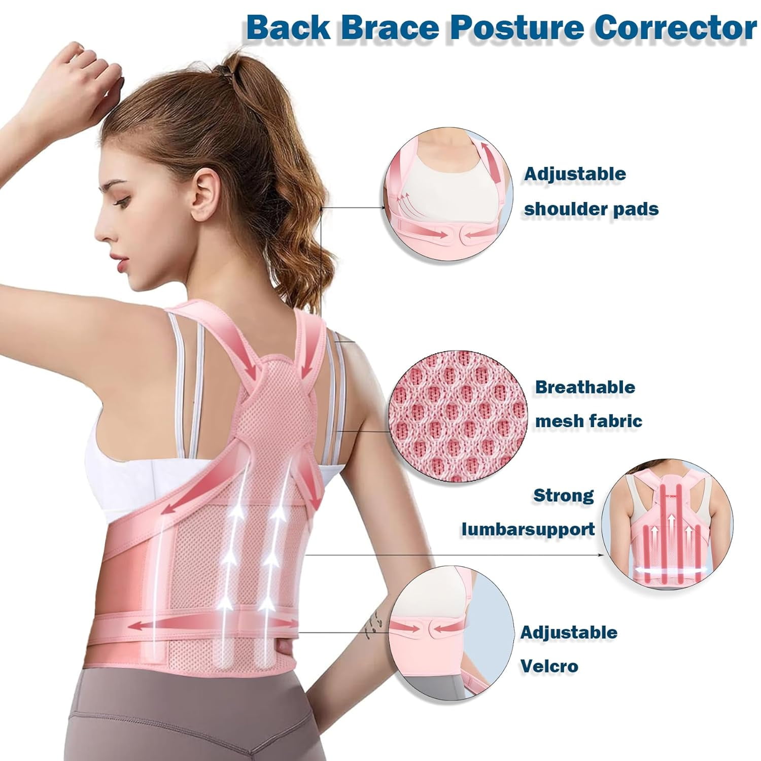 Back Brace Posture Corrector for Women, Back Straightener Posture Corrector, Scoliosis and Hunchback Correction, Back Pain, Spine Corrector, Support, Adjustable Posture Trainer, Pink X-Large