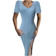 thumbnail image 1 of EQWLJWE Robes d'Été pour Femmes 2023 Mode Féminine Couleur Unie Aguichant Manches Courtes Robe Tricotée Fendue, 1 of 8