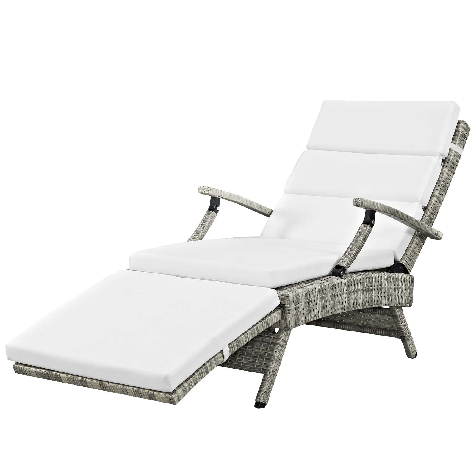 Contemporary Modern Urban Designer Outdoor Patio Balcony Garden Furniture Lounge Chair Chaise, Fabric Rattan Wicker, White - image 4 of 9