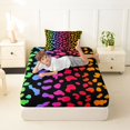 thumbnail image 3 of Manfei Ink Rainbow Twin Fitted Sheet, Neon Leopard Print Bedding, Black Pink Orange, 2 Pieces, 1 Fitted Sheet and 1 Pillowcase, 3 of 6