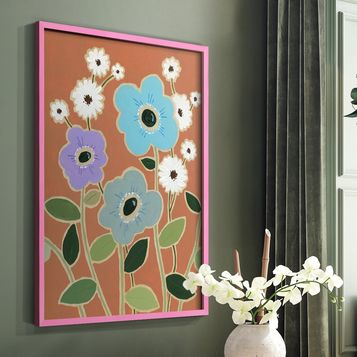 Woodblock Floral IV Framed Print - Solid Wood in Single Picture Frame Solid Wood 2 Framed Print