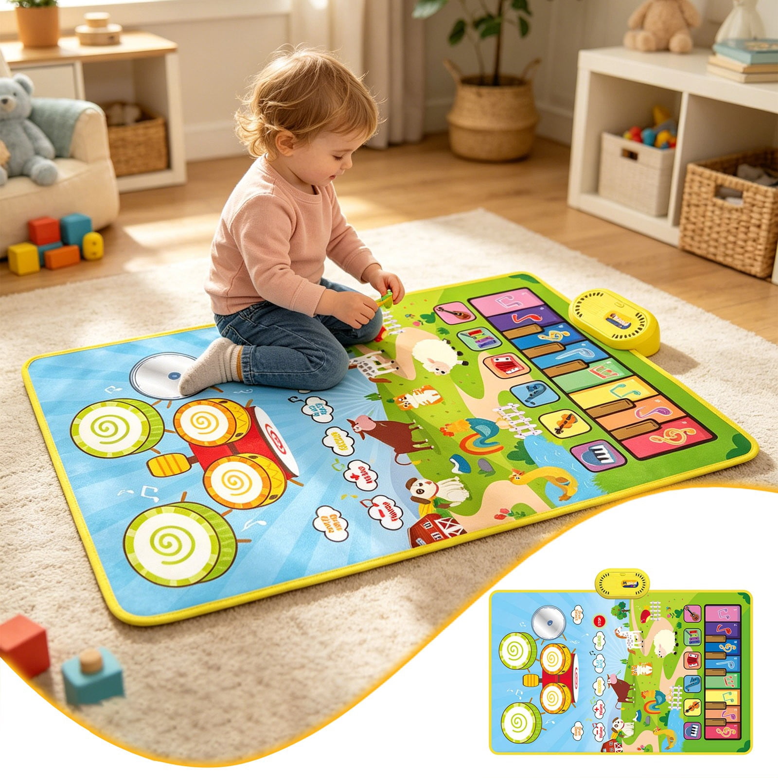 Piano Mats, 3-in-1 Animal Musical Play Mat with Piano & Drum for Montessori Sensory Early Educational Musical Learning Toys, Ideal Birthday Toy