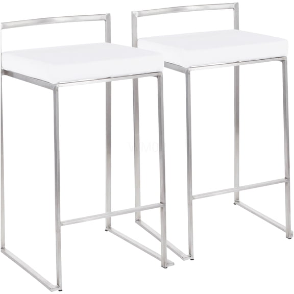 White Velvet Stackable Counter Stools Set of 2, Modern Chrome Steel Frame Padded Bar Stools for Kitchen Island