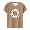 thumbnail image 4 of Womens Tops Round Neck Short Sleeves Daisy Print Summer Fitted Casual T-shirt Khaki M, 4 of 5