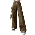 thumbnail image 2 of Domuza Cargo Pants for Women Casual Relaxed Fit Elastic Drawstring Wide Leg Pants 2026 Summer Fashion Hiking High Waist Trousers with Pockets Brown S, 2 of 4