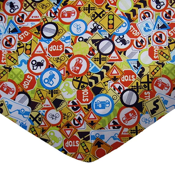 SheetWorld Fitted 100% Cotton Percale Square Play Yard Sheet Fits Joovy 38 x 38, Traffic Signs