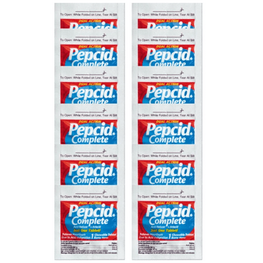 Pepcid Complete Dual Action Acid Reducer and Antacid Chewable Berry Flavor On The Go Convenience Packets Individually Sealed, 1 Tablet Per Packet, UNBOXED (12 Pack)