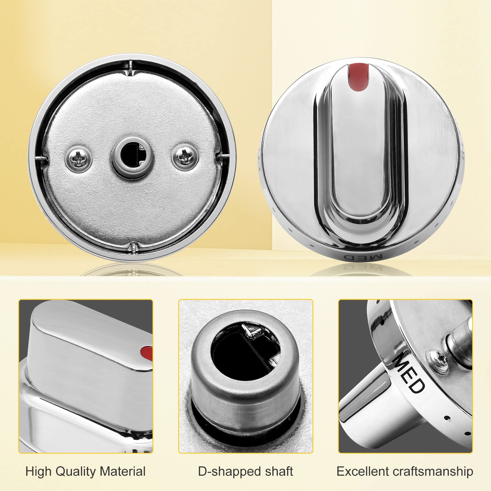 5 Pack DG64-00472A Stainless Steel Gas Stove Knob Replacement Compatible with Samsung Range Oven (Upgraded Metal Version)