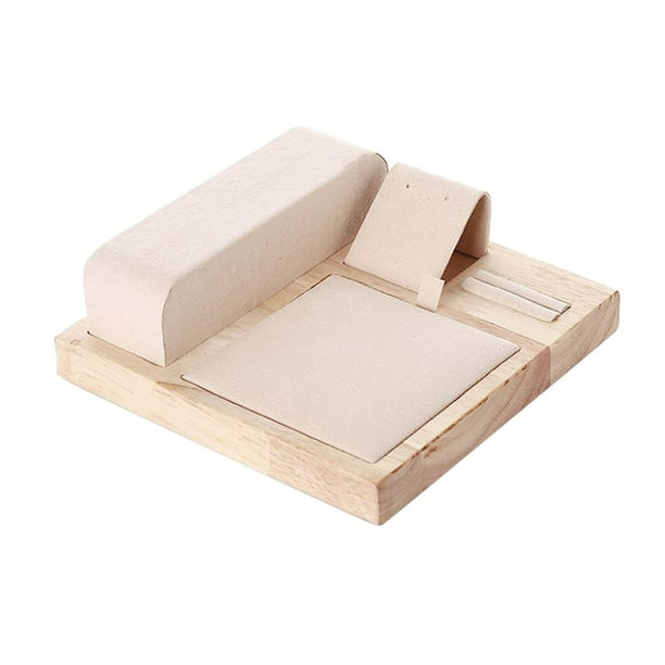 Expositor de joyas de madera de bambú, elegante soporte para collares, anillos y pendientes, 6 x 6 pulgadas Beige