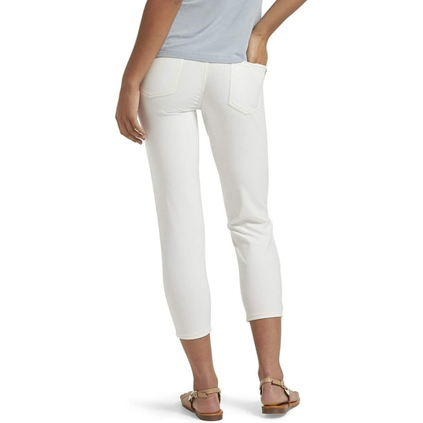 HUE Womens Sweatshirt Denim Capri Legging, White, Small 