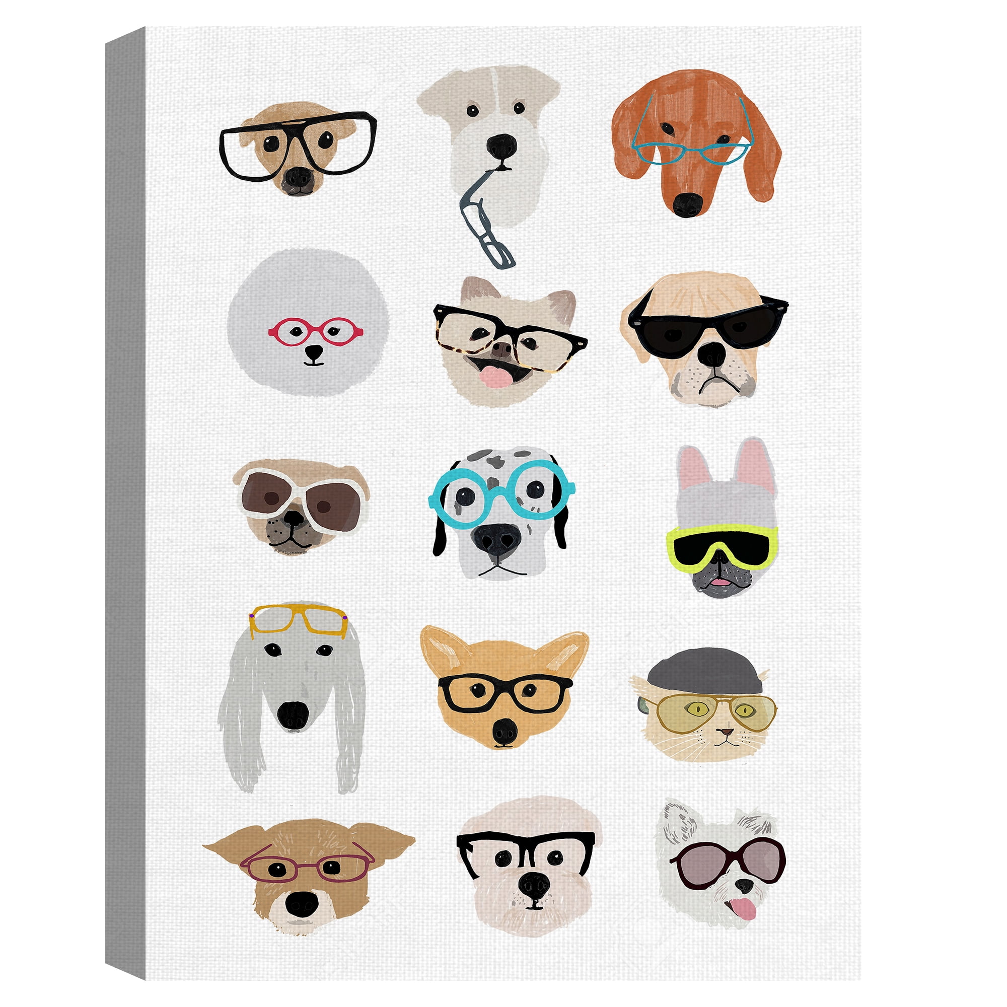 Masterpiece Art Gallery Cats & Dogs with Glasses by Hanna Melin Canvas Art Print Set of 2 (18" x 24")