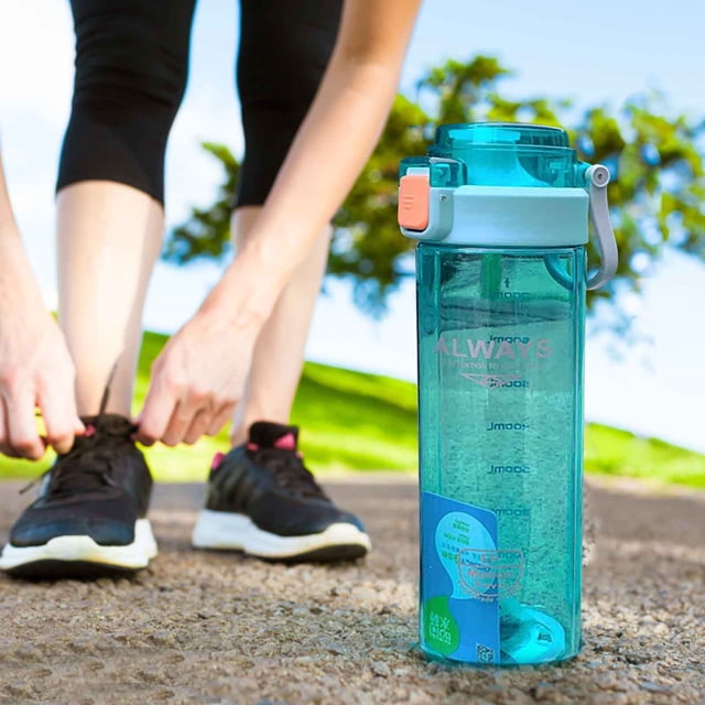 Botella deportiva de gran capacidad de plástico azul, botella de agua portátil, taza de fitness