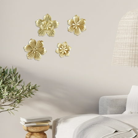 Jokapy Metal Flower Wall Decor, Gold Round Wall Art , Indoor Outdoor Hanging Sculptures, Set of 4