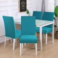 thumbnail image 3 of Stretch Dining Chair Covers, Jacquard Rhombus Dining Chair Slipcover, Removable Washable Furniture Solid Color Chair Protect Cover for Kitchen Hotel Table Banquet (4 Per Set, Peacock Blue), 3 of 6