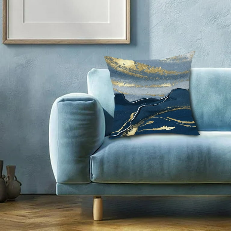 Oversized Couch Pillows New Abstract Blue Sands Linen Printed Cushion Set Home Decor Sofa Bedside Decorative Com