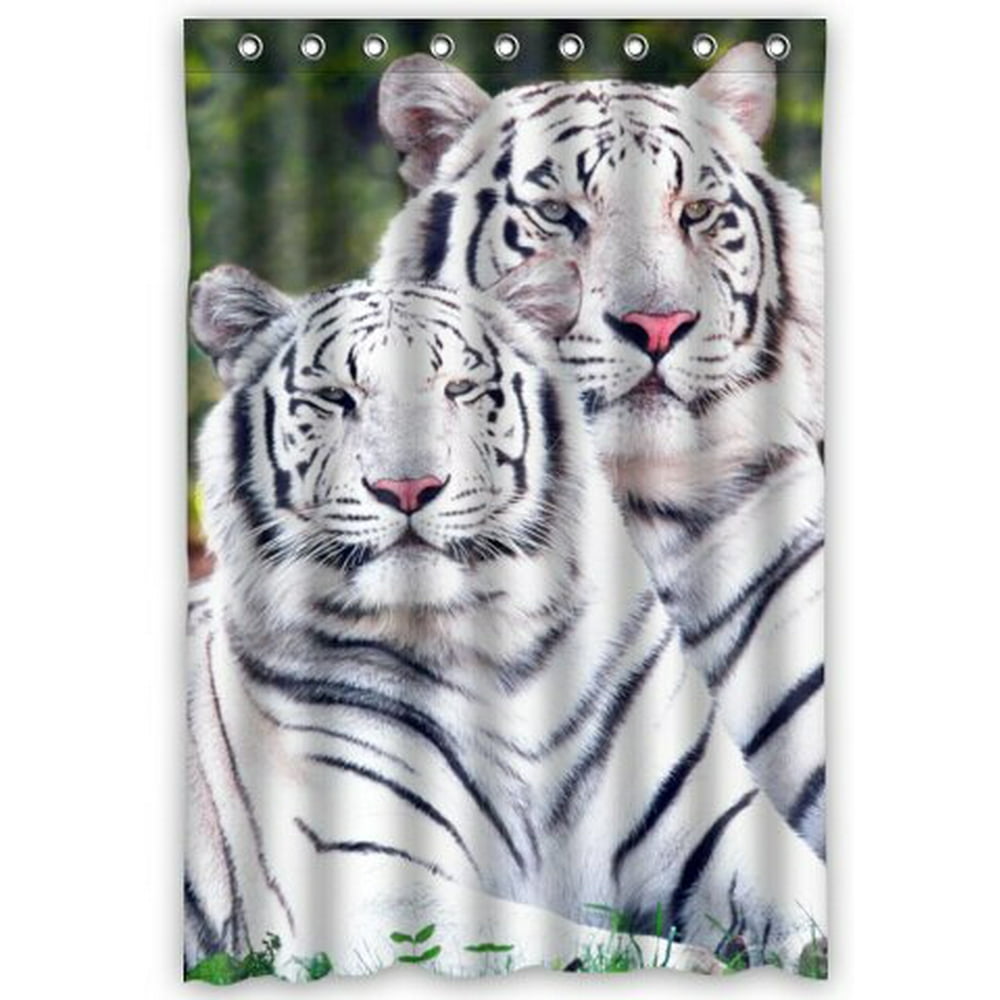 HelloDecor Bengal Tiger Blue Eyed Royal White Shower Curtain Polyester