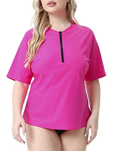 Halcurt Women's Plus Size Swim Shirt Short Sleeve Rash Guard UPF 50 Swimwear 