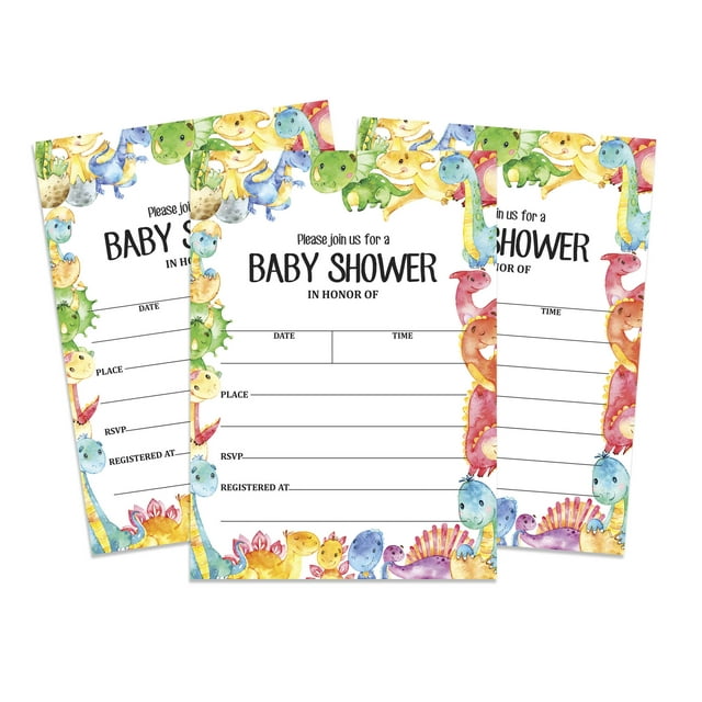 Inkdotpot 30 Style à Remplir Cartes d'Invitation pour Shower de Bébé Dinosaures Animaux de la Jungle Invitations Vierges