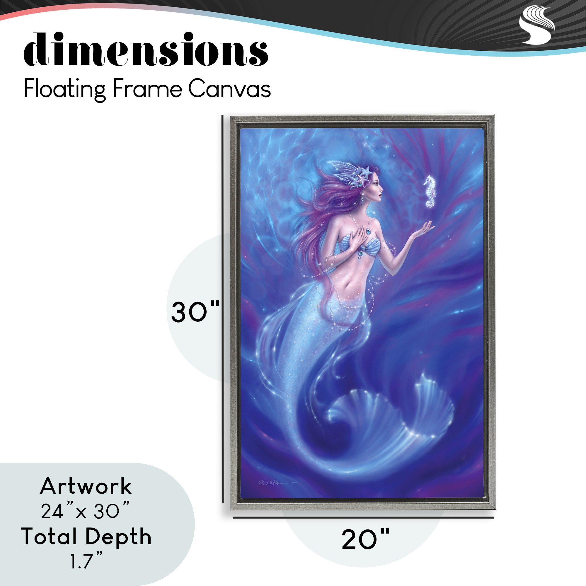 Jewel Bedecked Mermaid & Seahorse Gray Framed Floater Canvas Wall Art, design by Rachel Anderson