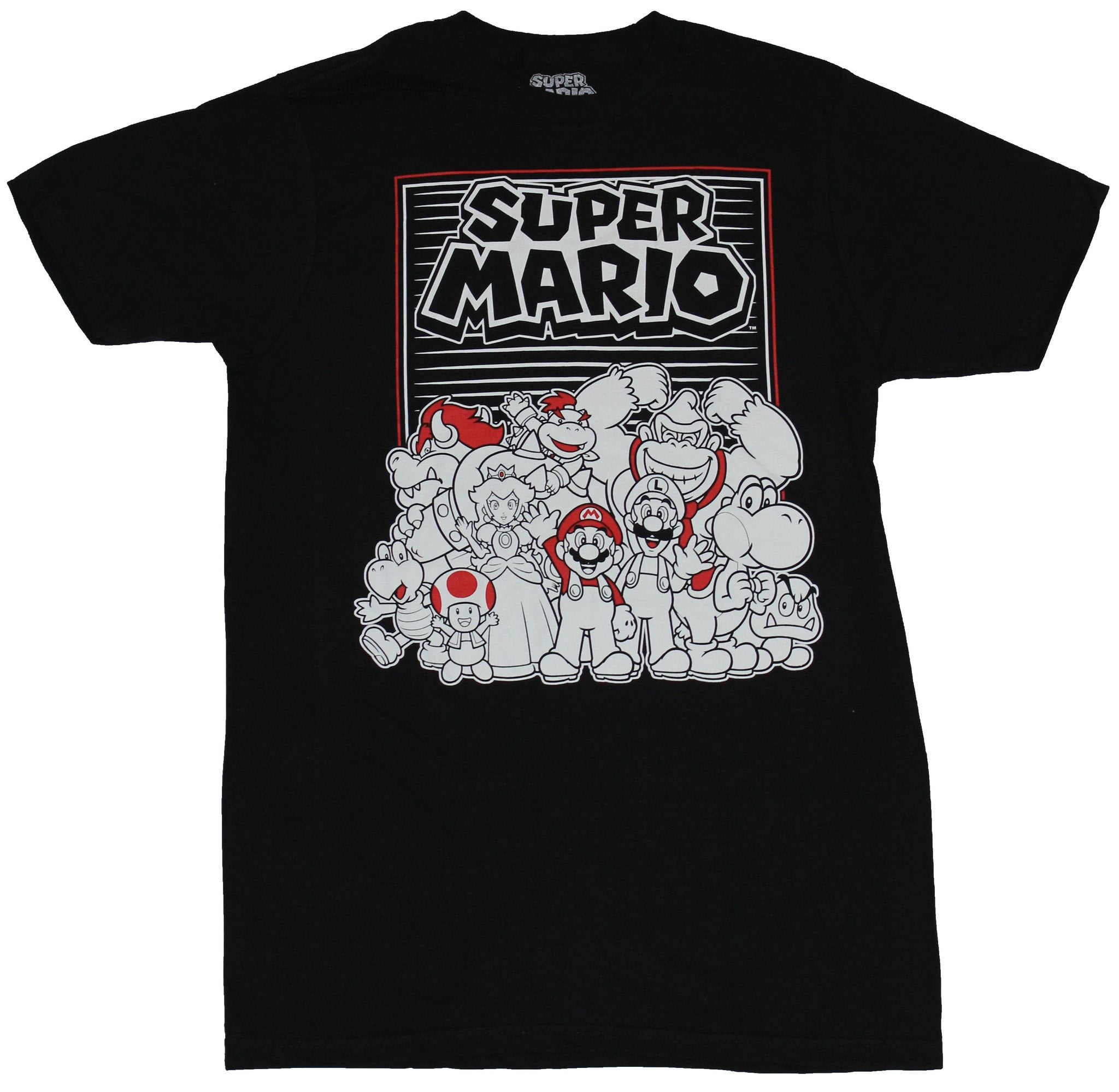 Nintendo Super Mario Brothers Mens TShirt White Red & Black Character Collection (Medium