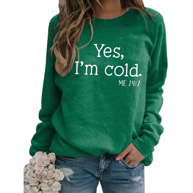 Sudadera de manga larga con estampado de letras y cuello redondo para mujer, color verde, L