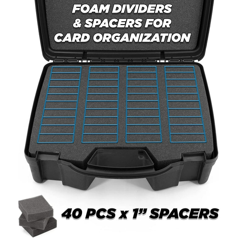 Casematix 16 inch Trading Card Case and Card Game Organizer for 3200 Cards - Hard Shell Card Case Holder for Trading Cards with 40 Foam Cubes, Black