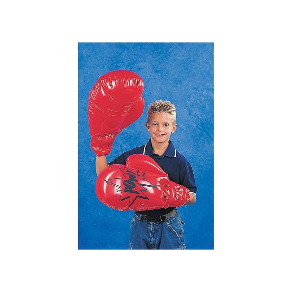 Fun Express Kids Inflatable Plastic Boxing Gloves for Boxing, Red, 19 1/4" X 11 1/2", 2 Piece