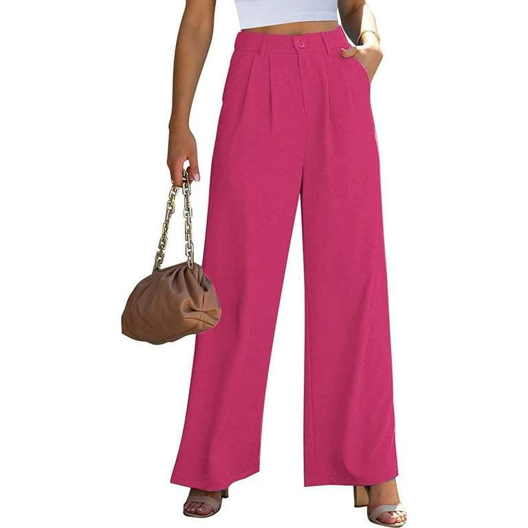 Awxnjux Women'S Pants Women'S Wide Leg Pants For Work Business Casual High  Rise Dress Pants Trousers For Office Casual Suit Trousers (Hot Pink,L) -  Walmart.com