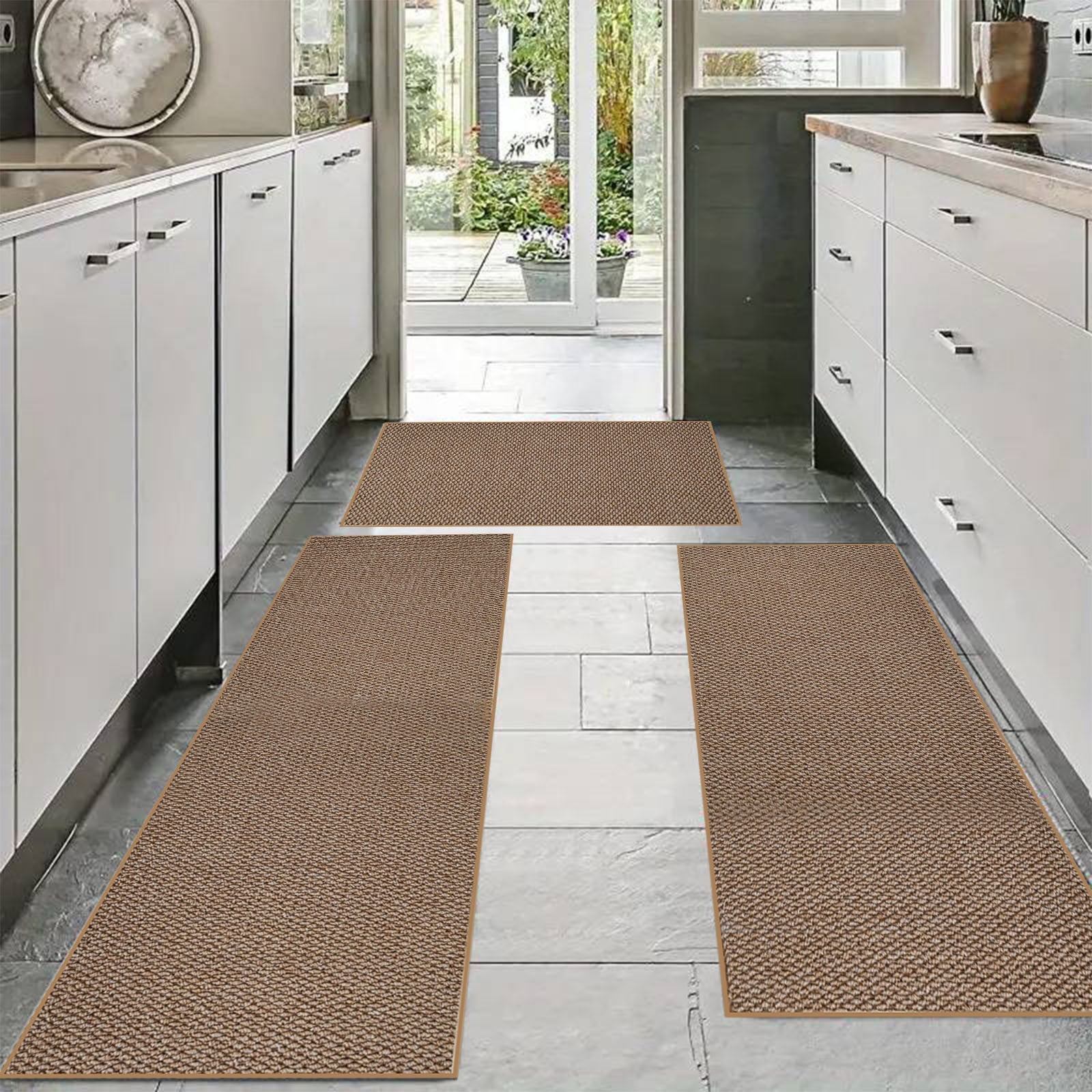 CQCYD Jute Burlap Rug Trio, Non Slip Indoor Outdoor Doormats, Thick Comfortable Kitchen Office Mats, Easy Clean Oil Resistant Entryway Rugs