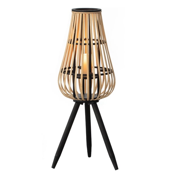 Vintiquewise Bamboo Lantern-Style Floor Lamp with Tripod Stand & Glass Insert – Farmhouse & Modern Boho Standing Light for Warm Mood Lighting in Living Room Bedroom Dining Room and Home Studio, 29"