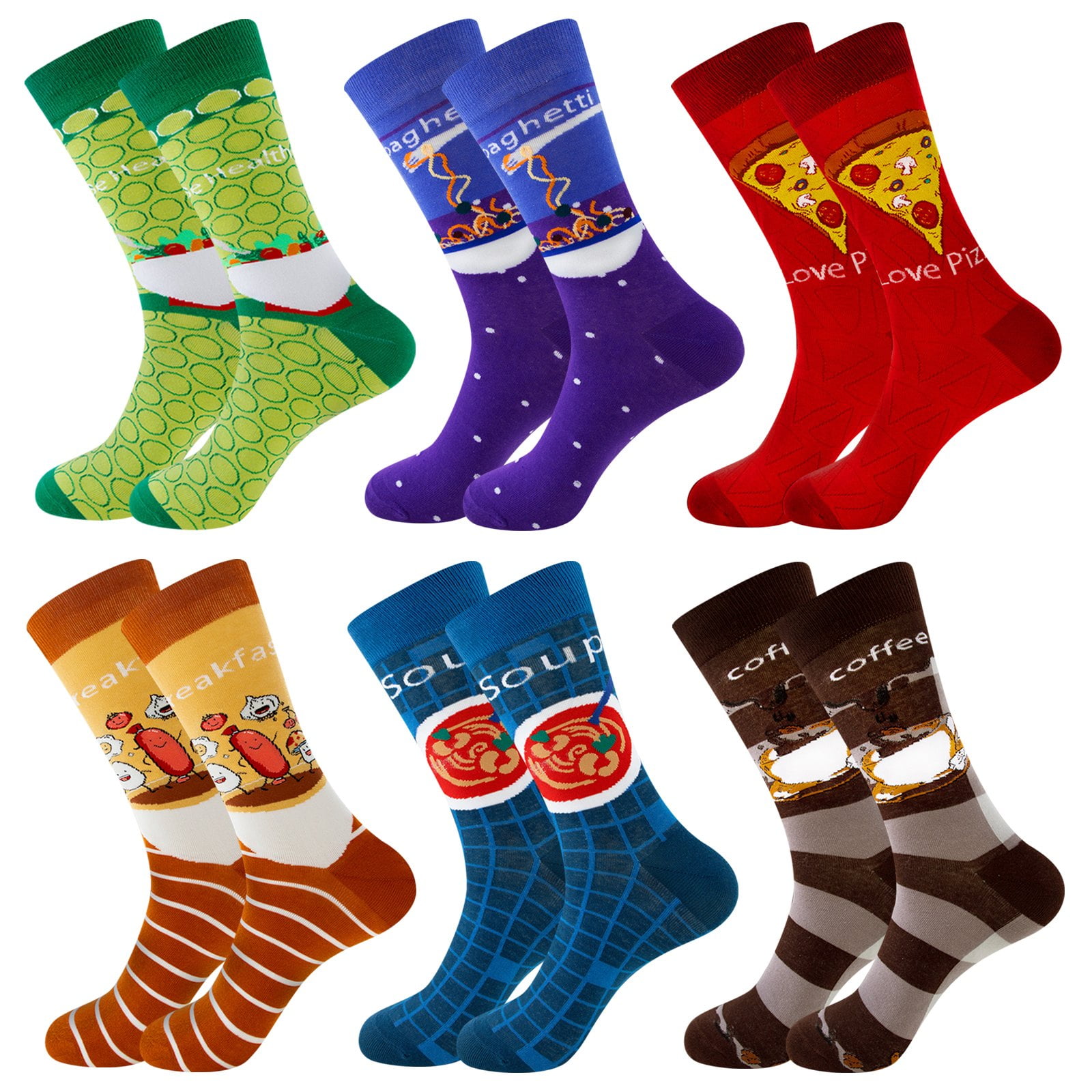 6 Pairs Colorful Novelty Crew Socks Soft Cotton Funny Patterned Casual ...
